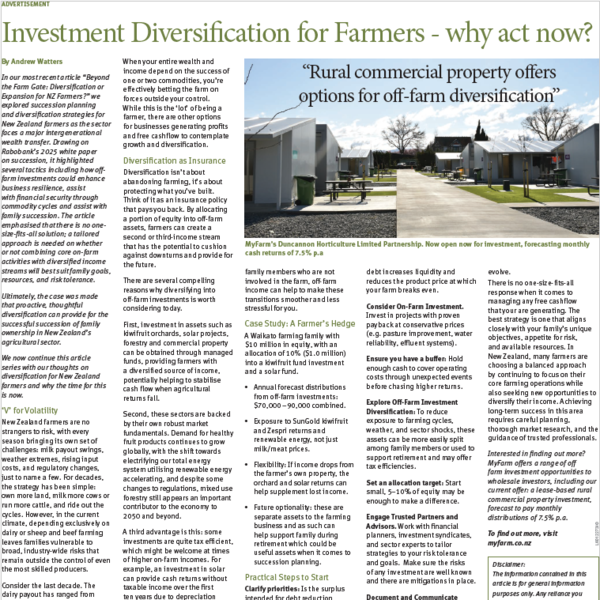 Investment Diversification for Farmers - why act now?